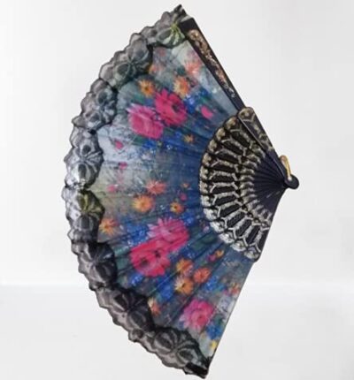 ISKA Silk Sakura Butterfly Printed Japanese Folding Hand Fan Black (Pack Of 2) ps