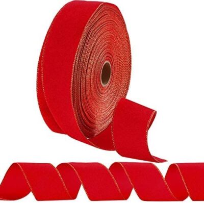 5-meter Christmas 1" Red Velvet Fabric Ribbons, Decorative Ribbons, Christmas Ribbon, Gift Ribbon for Gift
