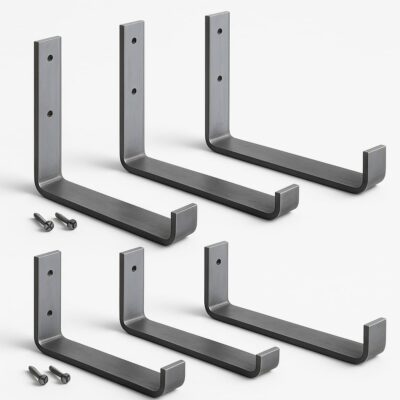 Decor 6"x4" Metal J Angle Wall Brackets with Screws – Black Iron Shelf Support (Pack of 4)