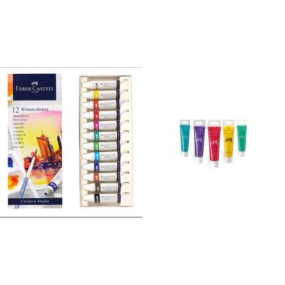 Faber-Castell Creative Studio Watercolour Set (12×5ml) + Acrylic Tube 40ml – Light Blue 147