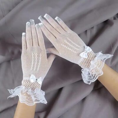 EZ Living White Lace Gloves for Women: Delicate Lace Design, Breathable Mesh, Stretchy Fit, Versatile Accessory, Easy Care (1 Pair)