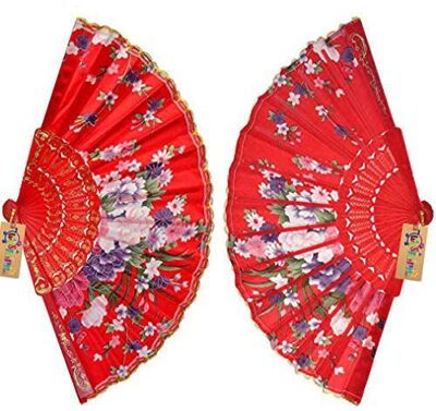 Western Era Floral Handheld Folding Chinese Vintage Fan for Girls Women for Wedding Dancing Party, Decoration, Birthday Party, Photo Booth (Random)