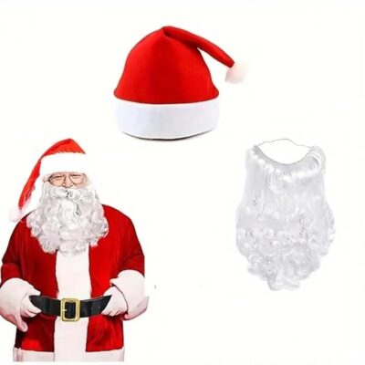 Santa Hats and Beard for Adults Christmas Costume Decorations Xmas Hats Santa Beard Mask Face Cover for Men Women