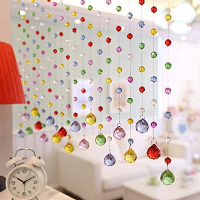 k9 100% Glass Drops, Acrylic String Beads Partition Crystal Curtains for Living Room (6 Feet Hight, 10 String Suitable for 2.5 to 3 Feet Width) (Multicolor)