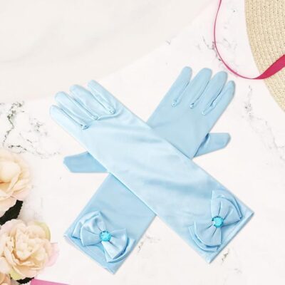 Zibuyu® Elegant Girls Gloves for Dress Up, Cosplay, and Parties Satin Long Princess Gloves with Butterfly Accent, Formal Banquet Accessories for Halloween, Weddings, and Stage Performances