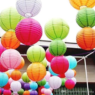 Conwo Colorful Paper Lanterns, Multi-Color Chinese or Japanese Hanging Paper Lanterns Decoration for Party, Classroom, Wedding, Home Decoration (Size 12 Inch) (Dark Blue)