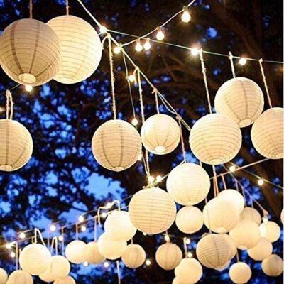 10-inch Round Hanging Ball Paper Hanging Lantern Paper Lamp for Decoration at Party Birthday (White, Pack of 10) (Size: 10 inch)