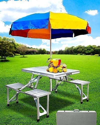 Foldable Picnic Dining Table Set | Portable 4-Seater Outdoor Camping Table with Attached Chairs | Lightweight, Durable, Easy-to-Carry Multipurpose Table for Garden, Travel & Picnic Use