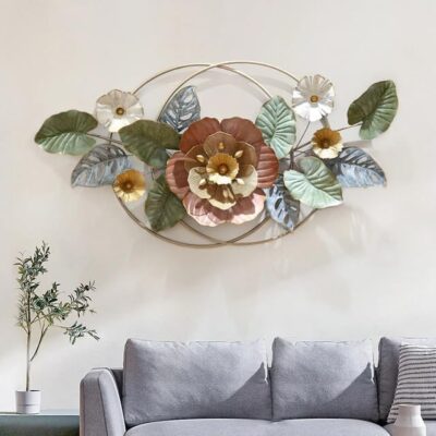 ZOVE Metal Blossom Flower Wall Art – 43x23 Inch Luxury Wall Décor