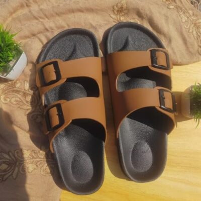 Bloom Footwear Fashionable two straps for men, cork sandals for casual and office wear. Comfortable & Adjustable | (TAN-9), TAN, 9 UK