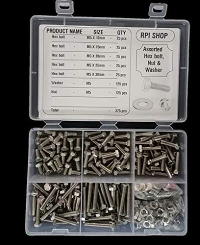 RPI Shop M6 Assorted Hex Head Bolt Set with Nuts & Washers (375 Pcs, Nickel Finish)