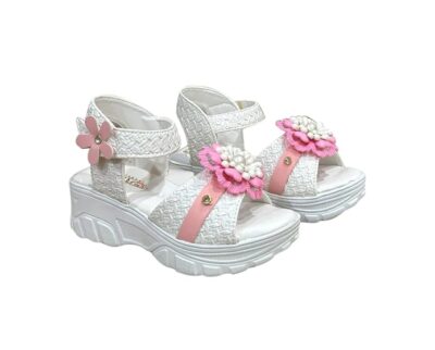 Kids Girl's Beautiful Floral PVC Stylish Block Heel Ankle Strap Sandals