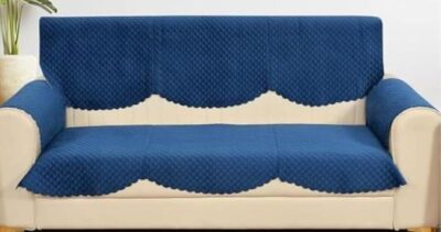 Solid Plain Color Premium Velvet Holland Quilted Sofa Cover or Couch Cover or Sofa Cover for 3 Seater Sofa | 3 Seater Sofa Slip Covers (Pack of -6 Pcs) (Navy Blue)