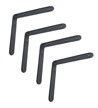 Q1 Beads 4x4 Inch Heavy Duty Metal L Brackets (30kg Load) – Black Powder Coated Shelf Angle Clamps, Pack of 4