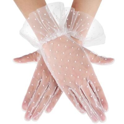 Girl's Short Lace Gloves Polka Dots Soft Tulle women accessory opera Party Hand Gloves for Costume