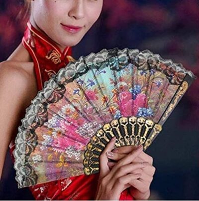 2 Pcs Hand Held Folding Fans for Church Wedding Gift Party Favors Chinese Japanese Traditional Style (Pack of 2)