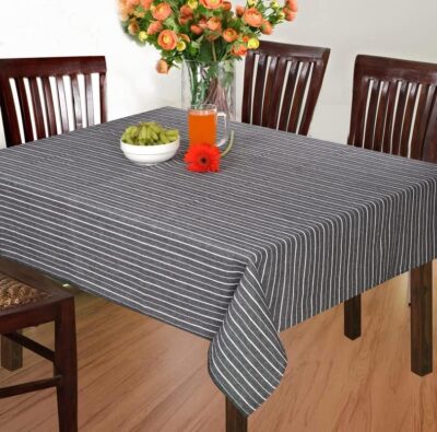 Cotton Table Cloth for 4 Seater Dining Table – Rectangular 48x62 Inches, Grey Striped Washable, Durable, Daily Use Kitchen & Study Table Cover
