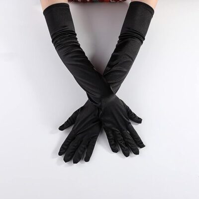 Fancy Dress Wale Long Satin Gloves for Women, Elegant Opera Party Gloves, Elbow-Length Finger Gloves for Dance, Costume, and Cosplay