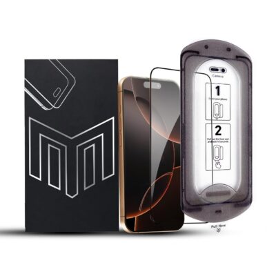 Tempered Glass for iPhone 16 Pro Max – DIY Easy Installation Frame, 9H Screen Protector with HD Clarity, Scratch Resistant, Oleophobic Coating, Dust Guard for Ear Speaker, Bubble-Free | 1 Pack