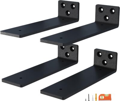 8-Pack 8 Inch Heavy Duty Floating Shelf Brackets – Hidden Wall Mount Supports, Black Powder-Coated Steel