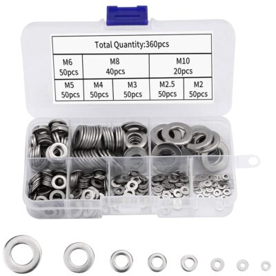 Serplex 360Pcs 304 Stainless Steel Flat & Fender Washer Assortment Set (9 Sizes: M2–M10)