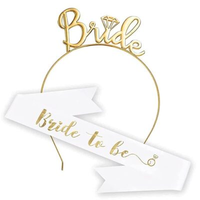 Party Propz | Bride To Be Combo | Bridal Shower Kit | Gold Crown & Satin Sash | Bachelorette Party Supplies | Bridal Shower Decorations | 35" Sash | 2 Piece Set