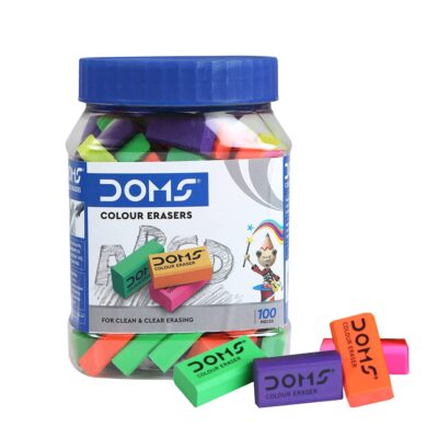 DOMS Dust-Free Coloured Erasers Jar – Pack of 100