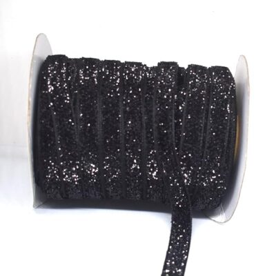 Glitter Velvet Ribbon for Embroidery Work Single Face Sparkle Ribbon Gift Wrapping & Saree, Kurti, Dupatta |Width 10 MM x 10 Meter| (Black)