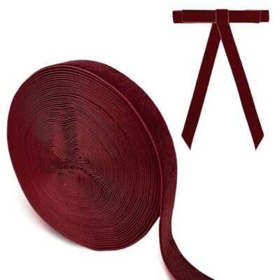 HASTHIP® Red Velvet Ribbon Roll, 10 Yards Ribbons for Gift Wrapping, 1.5cm Wide Decorative Flocking Craft Ribbons for Decoration, DIY Crafts and Holiday Decoration