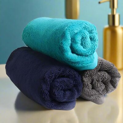 HEELIUM Bamboo Hand Towel | Ultra Absorbent & Anti-Bacterial | 3X Softer Than Cotton Towels | 65 X 40 cm - 600 GSM | Pack of 3 - Blue, Grey, Teal