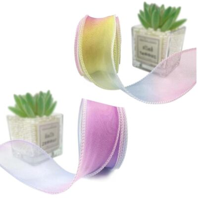 2 PCS Ribbon Roll, Organza Ribbon for Gift Wrapping, Craft Material, Pink Blue and Pink Yellow, Ideal for Decoration, DIY Crafts, and Hair Accessories