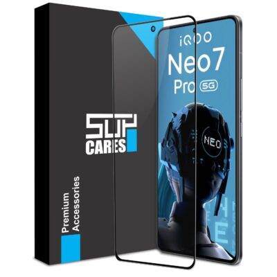 SupCares Military-Grade Gorilla Tempered Glass for iQOO Neo 7 Pro, Neo 7, 11, 9T (6.78 Inch) With Installation Kit | Edge to Edge Coverage Screen Protector | Black