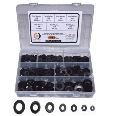 Black Flat Fender Washer Assortment Kit – 1015 Pcs (M3–M12)