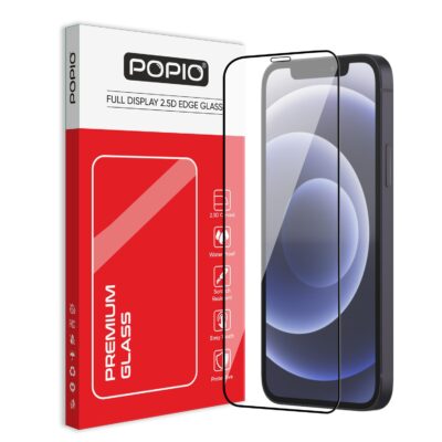POPIO Military-Grade Gorilla Tempered Glass Compatible For iPhone 12/12 Pro (Black) Edge-To-Edge Protector Coverage With Easy Installation Kit