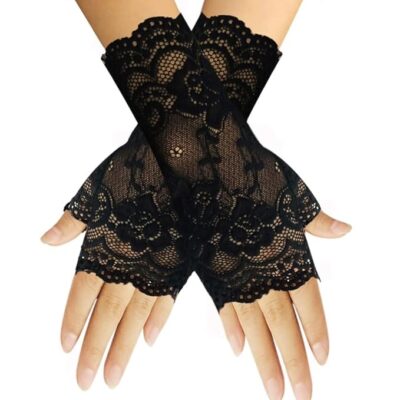 PALAY® Lace Gloves for Women, Black Fingerless Floral Bridal Gloves for Dancing Masquerade Wedding Party - 1 Pairs