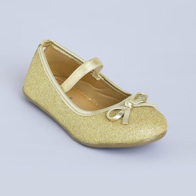 Hopscotch Baby Girls Synthetic/PU Glitter Embellished Ballerinas in Gold Color
