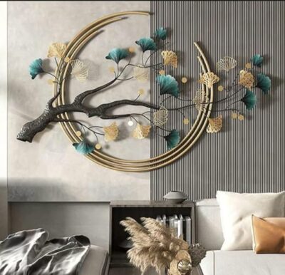 Nualish Ginkgo Leaf Metal Wall Art | Modern Luxury 3D Metal Wall Decor (40x22 Inch)