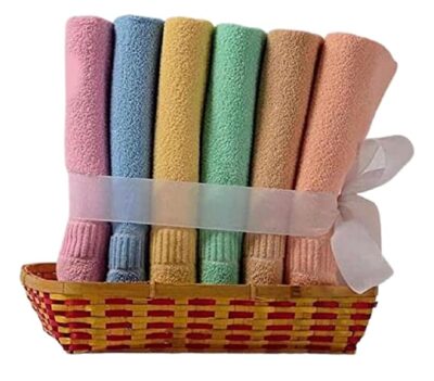 Ayus Cotton Hand Towel 450 GSM, Multicolor (Pink, Green, Blue, Orange, Yellow, Brown) Ultra Soft and Super Absorbent (Set of 6)
