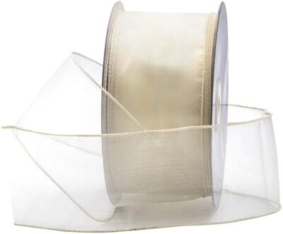 UKIYO | Organza Ribbon (15+ Color Variations Inside) (L-35 Meters, W-1 Inch) | Ribbon for Gift Wrapping, Gift Bows Making, Decoration, Bags Handle (Pack of 1, Ivory)