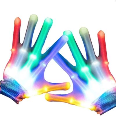 STAR WORK Flashing Gloves Pair with Finger Lighting Led Colourful Party Glove| Rave Gloves 7 Colours Light Show | Night Cycling and Biking Hand Wear | Light Up Toys (MEDIUM 24 CM)