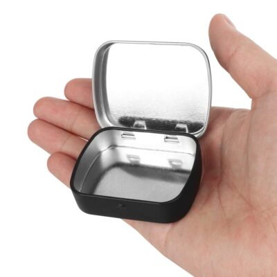 STORE 2508 Pack of 4 Mini Hinged Metal Tin Box Portable Small Container Storage Case With Solid Hinged Top For Drawing Pin Nail Art Bead Earring And Jewellery Craft Organizing,Black