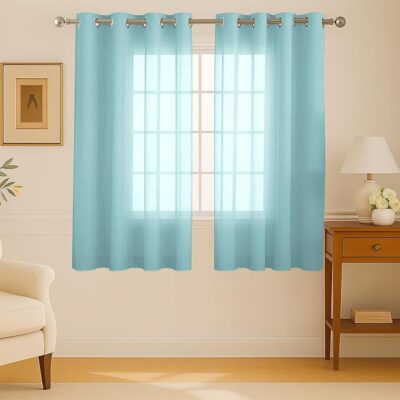 Cloth Fusion Cotton Feel Sheer Window Curtains 5 Feet Long Set of 2, Semi-Transparent Curtain for Window with Grommet Design for Home Decor (5x4 Feet, Aqua)