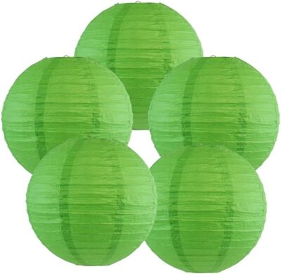 Stylish and Chinese Japanese Paper Lanterns, Party and Event Decor Hanging Paper Lanterns Decoration Set of 5. (8 Inch, Green)