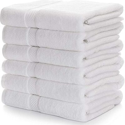 100% Cotton Large Full Size White Bath Towels For Hotel And Spa, Super Soft Absorbent Antibacterial, 300 Gsm, Full Large Size-60 Inch X 30 Inch Or 152 Cm X 76 Cm (6 Piece).