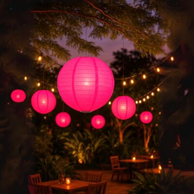 Wanna Party 12" Fushia Round Paper Lanterns Decorative Hanging Chinese Japanese Paper Lanterns Lamp for Birthday Halloween Wedding Baby Bridal Shower Fall Home Decor Party Decoration