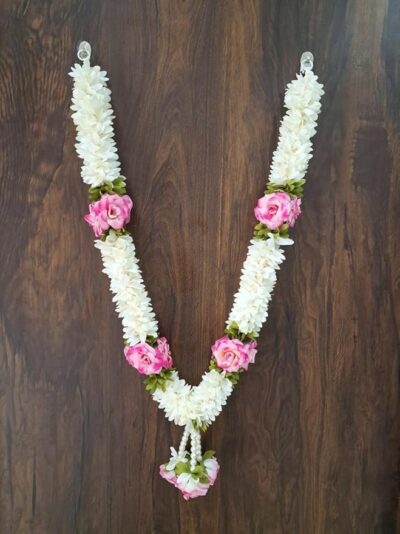 SHRI MATAJI Store the Artisan Workshop Cloth Flower Mala, Rose Flower Mala, for Pooja and Photo Frame (Pink), 7 cm