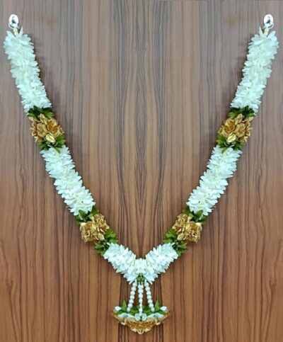 Gurram Premium Range of Pooja Accessories (Size: 22 Inches, in CM: 56 cms) Fabric Handmade Washable Artificial Garland Flower Mala for Photo Frame God Idols (Gold Color Middle Flower Mala)