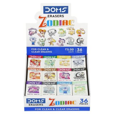 Doms Zodiac Colorful Erasers – Non-Toxic, Clean Erasing (Pack of 36)