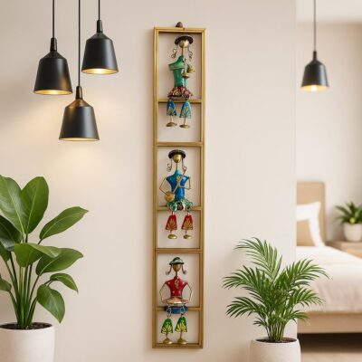 Pranjal’s House Rajasthani Metal Musician Wall Art | Handcrafted Iron Wall Hanging for Home Décor (35x5 Inch)