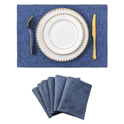 SNAPPSY Linen Placemat Solid Color Fabric Dining Table Mat Washable Heat Insulation Nonslip Home Coaster Table Mat | Dark Blue Modern Minimalist Polyester Square 33x48cm Compact